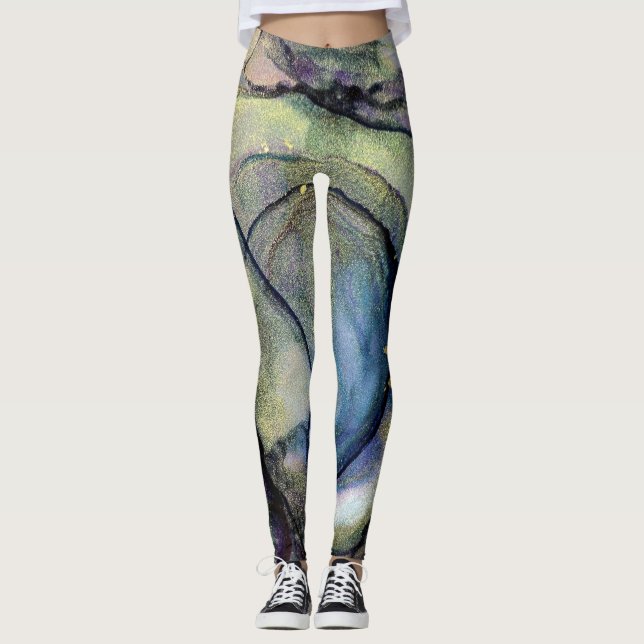 Abstrakter Alkoholtink schimmery mehrfarbig Leggings (Vorderseite)