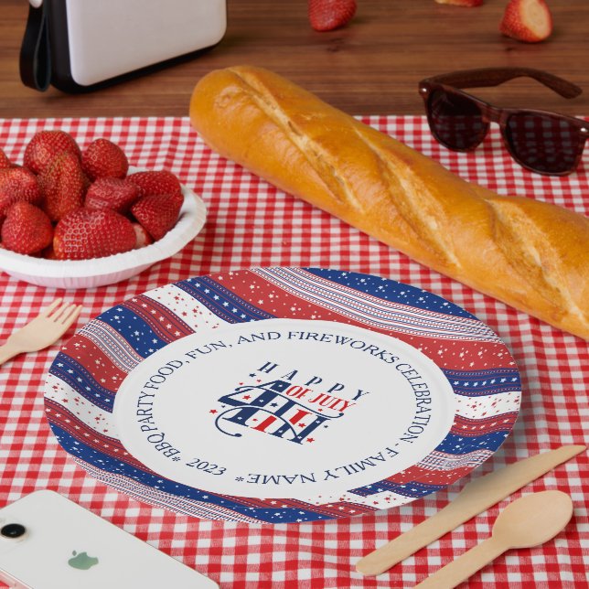 Abstrakter amerikanischer Sondertext am 4. Juli Pappteller (Picknick)