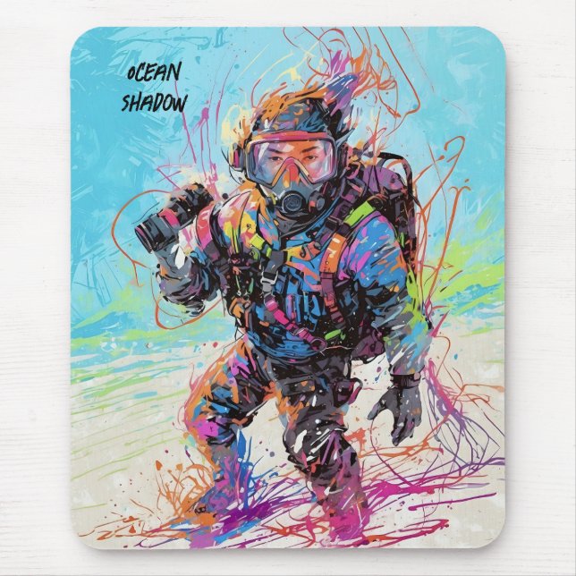 Abstrakter Anime-Taucher unter Wasser Mousepad (Vorne)