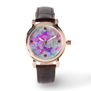 ABSTRAKTER AQUAMARINER BLAU, PINKWELLEN,GLITZERN,L ARMBANDUHR