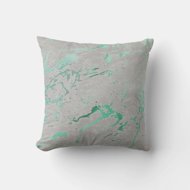 Abstrakter Aquamariner grauer Marmor Kissen (Vorderseite)