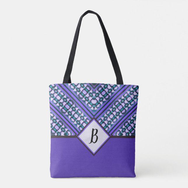 Abstrakter Aquamariner, Lila und schwarzer Stammba Tasche (Rückseite)