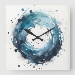 abstrakter Aquarell-Ring quadratische Wanduhr