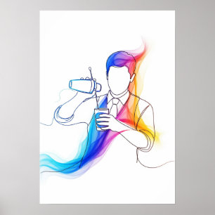 Abstrakter Barkeeper 1 Line Art Kontinuierlich Poster