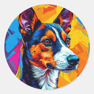 Abstrakter Basenji Hund Geometrisch Elegantes Haus Runder Aufkleber