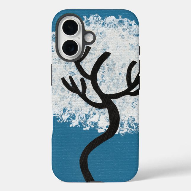 Abstrakter Baum auf blauem Hintergrund iPhone 16 Hülle (Rückseite)