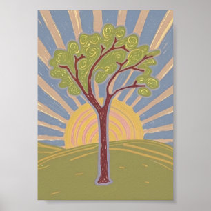 Abstrakter Baum & Aufgehende Sonne Kunstprint Poster