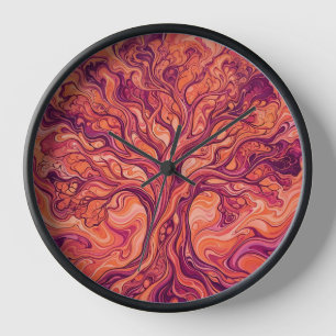 Abstrakter Baum des Lebens Sonnenuntergang Orange  Uhr