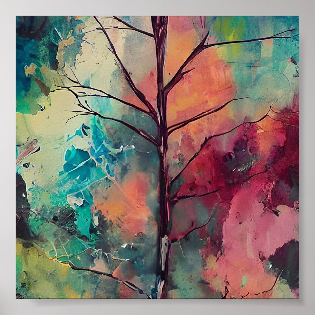 Abstrakter Baum in gedämpften Tönen Poster (Vorne)