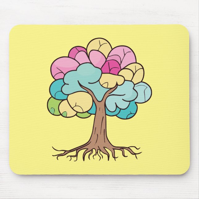 Abstrakter Baum mit Wurzeln und bunten Blätter. Mousepad (Vorne)