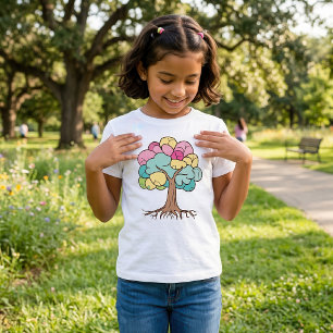 Abstrakter Baum mit Wurzeln und bunten Blätter. T-Shirt