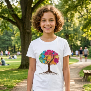 Abstrakter Baum mit Wurzeln und bunten Blätter. T-Shirt