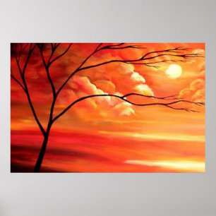 Abstrakter Baum & Sonnenuntergang - Kreative Moder Poster