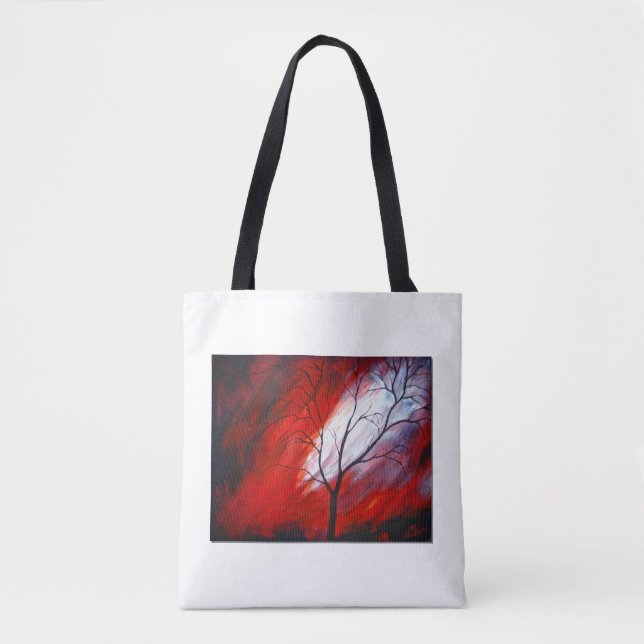 Abstrakter Baum und Roter Himmel Tasche (Vorderseite)