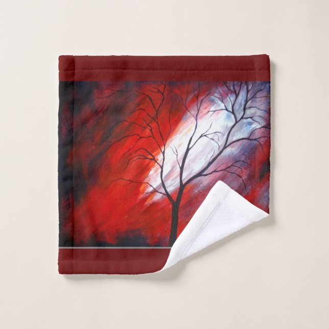Abstrakter Baum und Roter Himmel Waschlappen (Waschlappen)