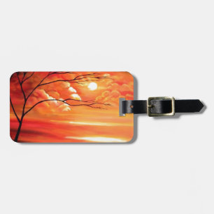 Abstrakter Baum und Roter Sonnenuntergang Gepäckanhänger