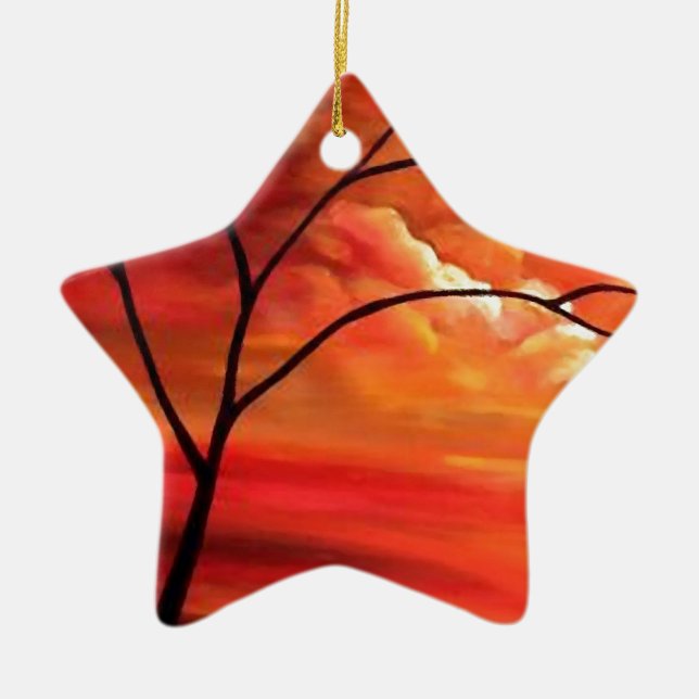 Abstrakter Baum und Roter Sonnenuntergang Keramikornament (Vorne)