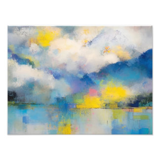 Abstrakter Bergsee in sanftem Blau und Gelb Fotodruck