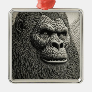 Abstrakter Bigfoot in Schwarzweiß-Ki-Kunst Ornament Aus Metall