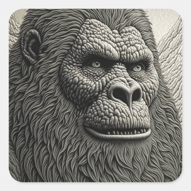 Abstrakter Bigfoot Schwarz-Weiß-Kunst Quadratischer Aufkleber (Vorderseite)