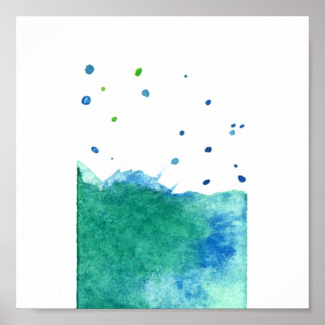 ABSTRAKTER BLAUE GREEN TURQUOISE WATERCOLOR SPRITZ POSTER (Vorne)