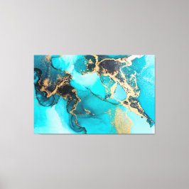 Abstrakter Blauer, Aquamariner und Goldalkohol Tin Leinwanddruck