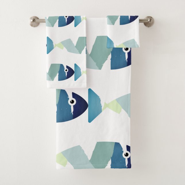 Abstrakter Blauer Fisch Badhandtuch Set (Insitu)