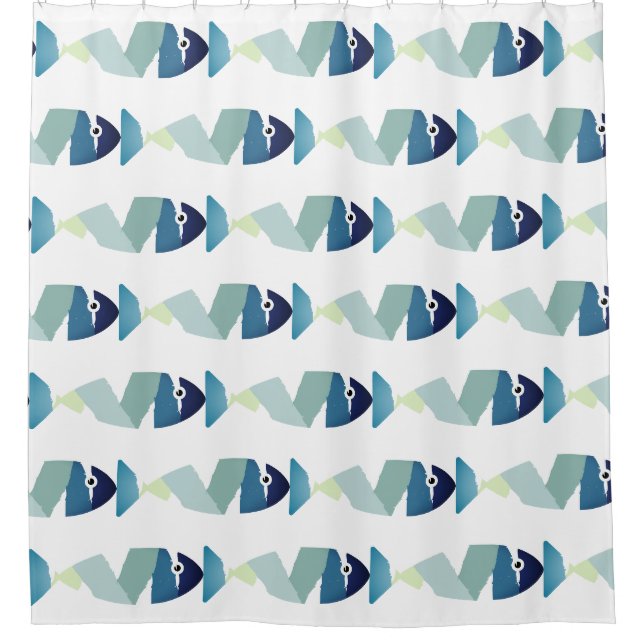 Abstrakter Blauer Fisch Duschvorhang (Vorderseite)