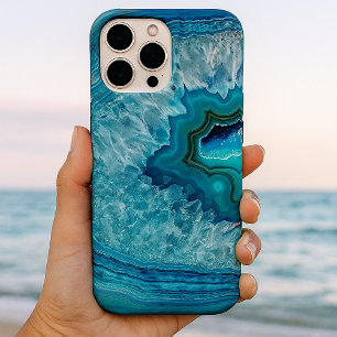 Abstrakter blauer Geoden-Achat-Kristallstein-Kunst iPhone 16 Pro Max Hülle