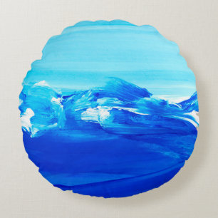 Abstrakter blauer Kunsthintergrund. Moderne Kunst. Rundes Kissen