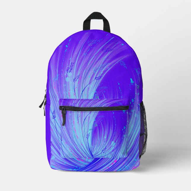 Abstrakter blauer lila verzauberter Garten Bedruckter Rucksack (Vorderseite)