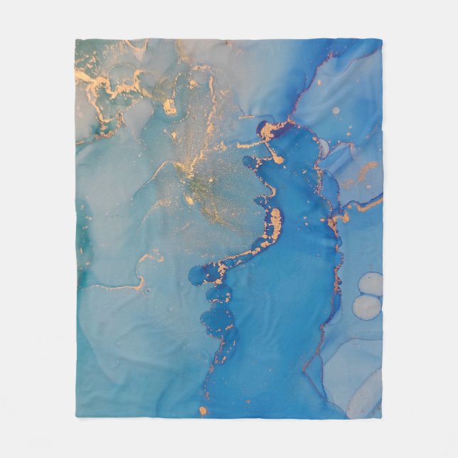 Abstrakter blauer Marmor mit Glitzer Fleecedecke (Vorderseite)