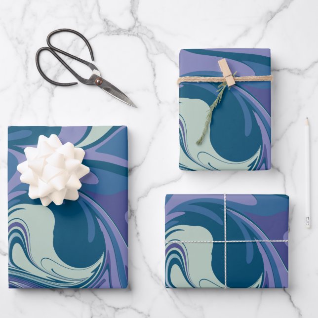 Abstrakter blauer Marmor Swirl Stilvoll Personalis Geschenkpapier Set (Vorderseite)