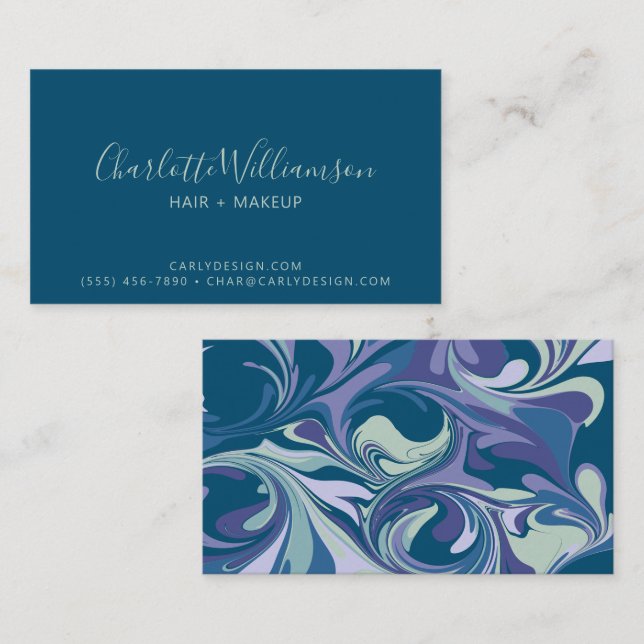 Abstrakter blauer Marmor Swirl Stilvolle Trendy Visitenkarte (Vorne/Hinten)