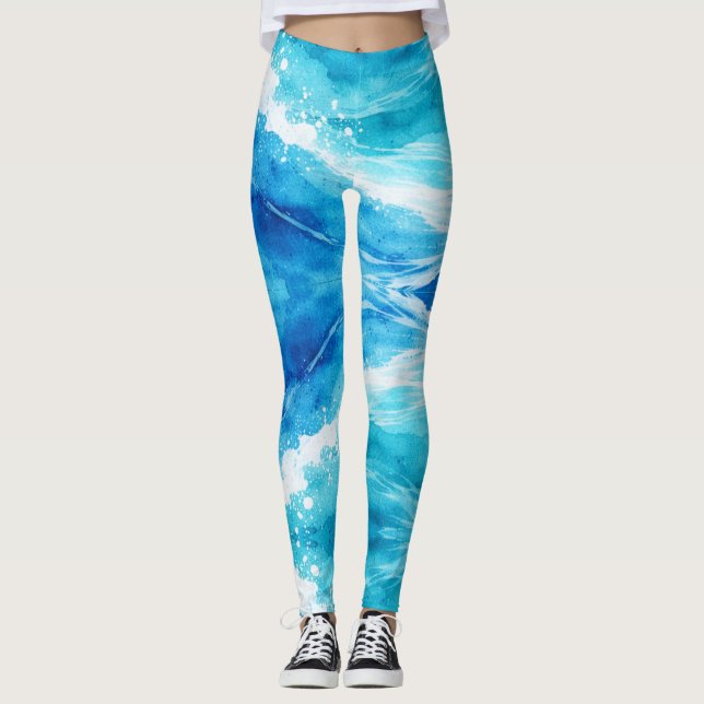 Abstrakter blauer Ozean Leggings (Vorderseite)