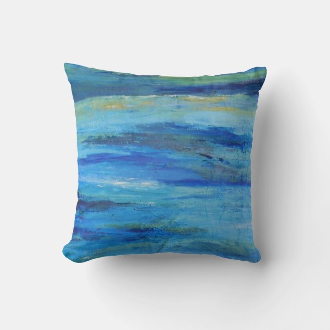 Abstrakter Blauer Ozean Waves Baumwollkissen Kissen (Vorderseite)