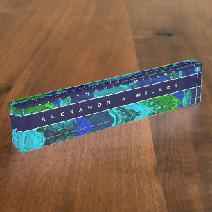 Abstrakter blauer Paint Splash Namensplakette