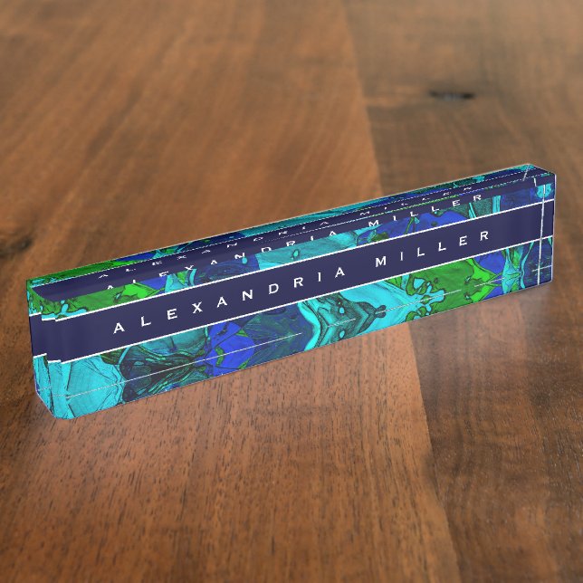 Abstrakter blauer Paint Splash Namensplakette (Seite)