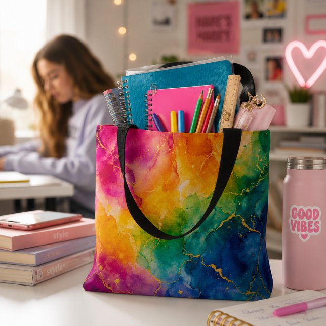 Abstrakter blauer rosa gelber Regenbogen  Tasche (Von Creator hochgeladen)