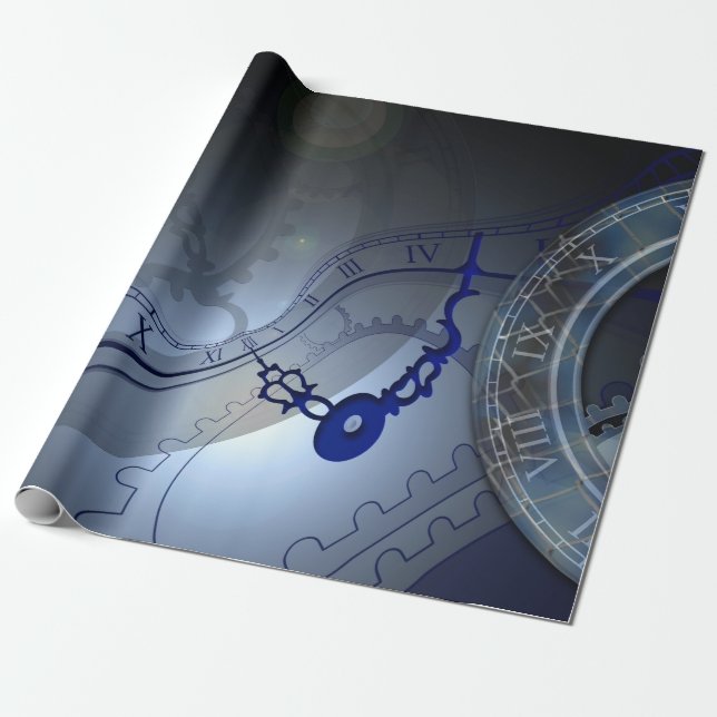 Abstrakter blauer Uhr-Entwurf Geschenkpapier (Ungerollt)