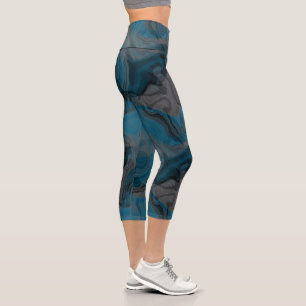 Abstrakter blauer und grauer Marmor Capri Leggings