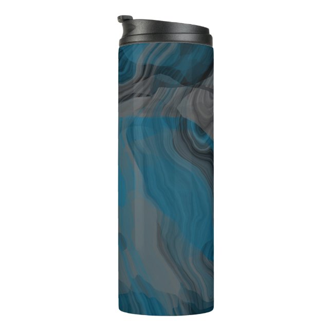 Abstrakter blauer und grauer Marmor Thermosbecher (Nach rechts gedreht)
