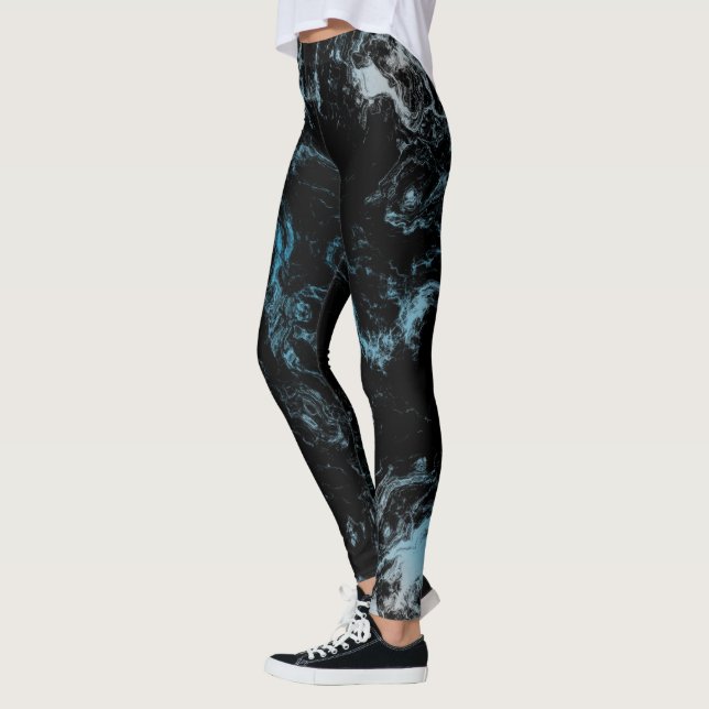 Abstrakter blauer und schwarzer Marmor Leggings (Links)