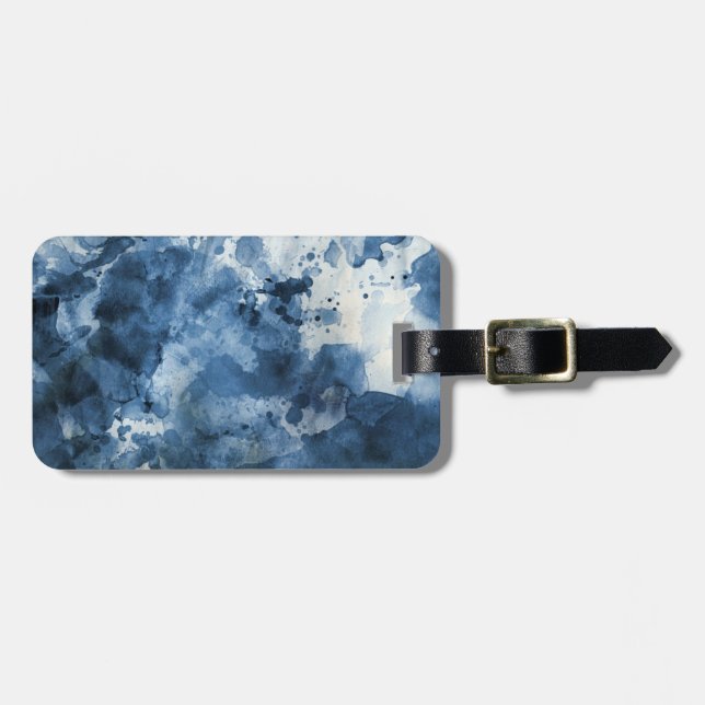 Abstrakter blauer Watercolorhintergrund Gepäckanhänger (Vorderseite horizontal)