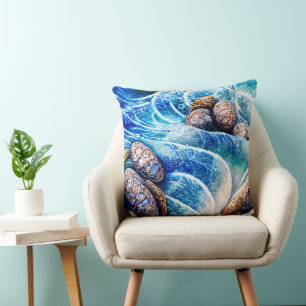 Abstrakter Blue Ocean Wave Marbella Goldene Kunst Kissen