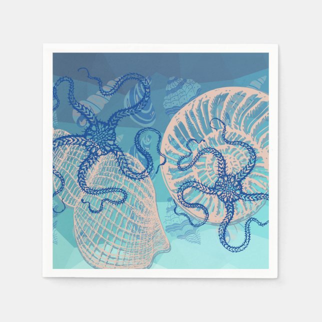Abstrakter Blue Sea Print Paper Cocktail Napkin Serviette (Vorderseite)