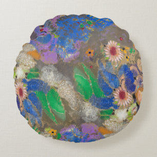 Abstrakter Blumenhintergrund von Odilon Redon. Rundes Kissen