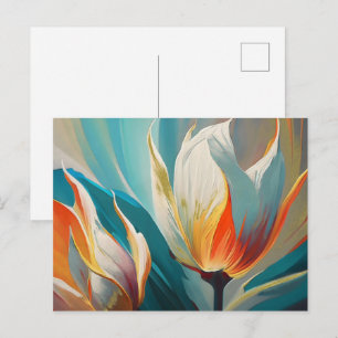 Abstrakter Blumenschimmer in Türkis und Orange Postkarte