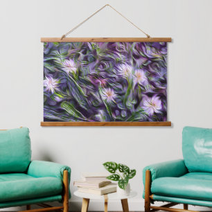 Abstrakter Blumenwald Wandteppich Mit Holzrahmen