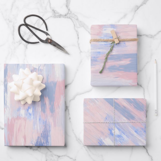 Abstrakter Blush und blaue Pinselstriche Geschenkpapier Set (Vorderseite)